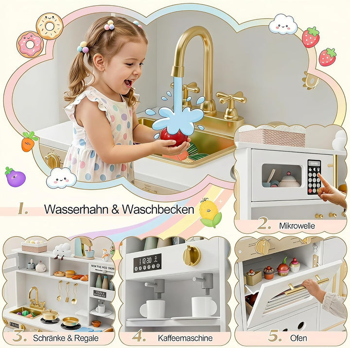 Xilingol Kinderküchen aus Holz, Spielküche Kinder mit Licht und Soundeffekten, Geeignet für Kinder a