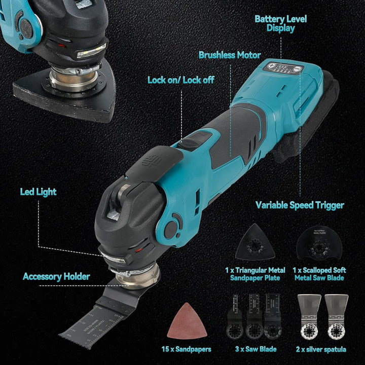 Akku Multifunktionswerkzeug für Makita 18V, Oszillationswerkzeug Akku Bürstenlos Motor Multitool 4°
