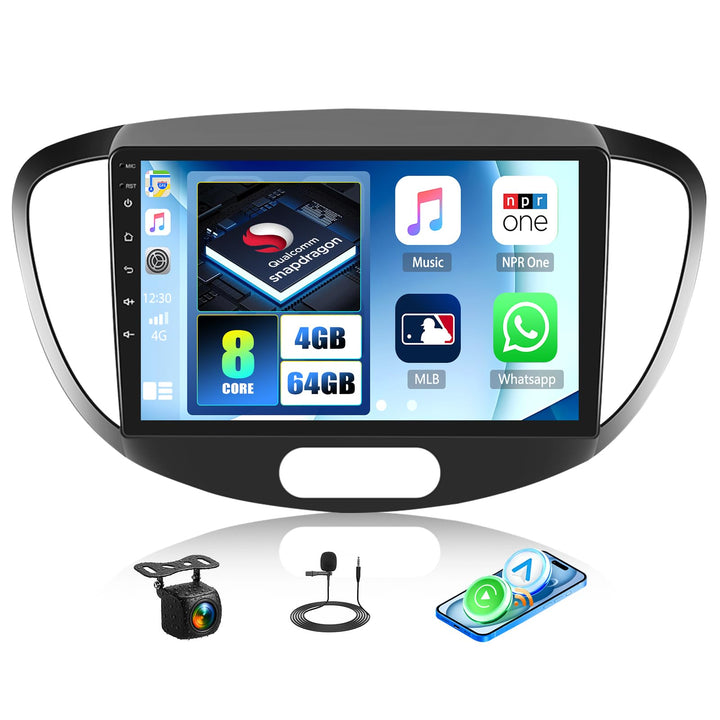 CAMECHO Qualcomm 8 Core 4G+64G Android 15 Autoradio für Hyundai I10 2007-2013 mit Navi Carplay Andro