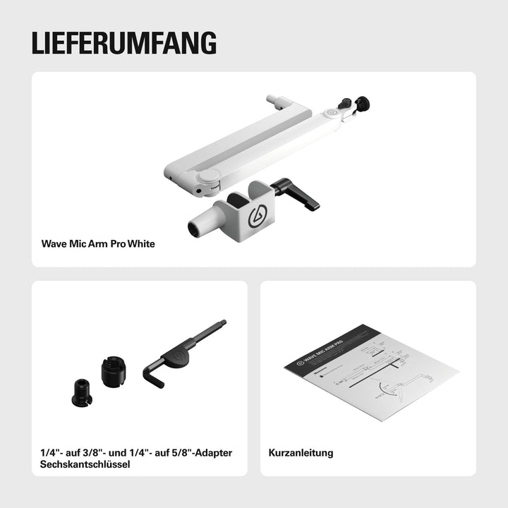 Elgato Wave Mic Arm Pro White – 360° drehbarer Mikrofonarm mit niedrigem Profil und Gasfeder, kompat