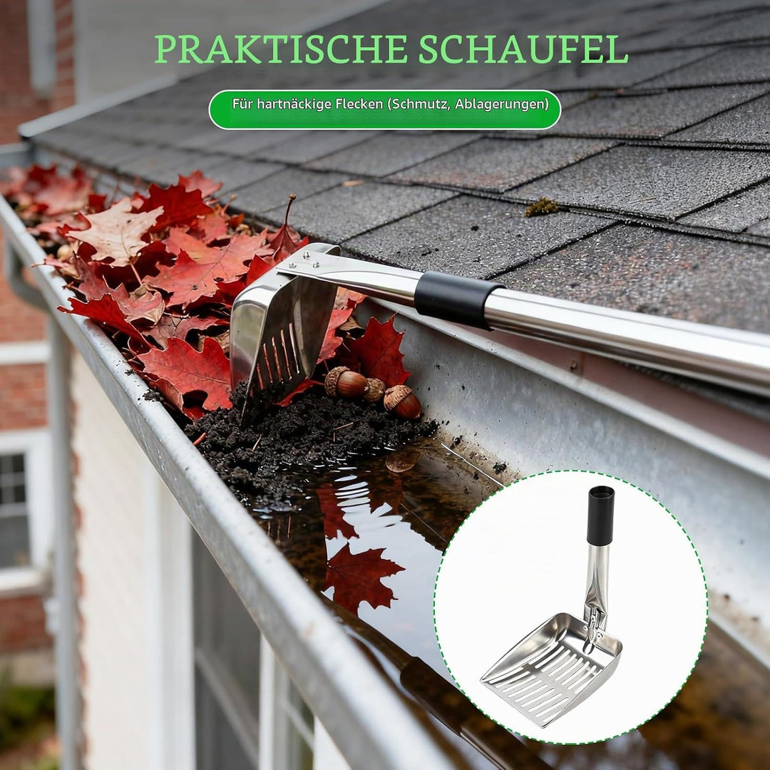 4.4M Dachrinnenreiniger, Teleskop-Dachrinnenreinigungswerkzeug, Winkelverstellbare Dachrinnenbürste