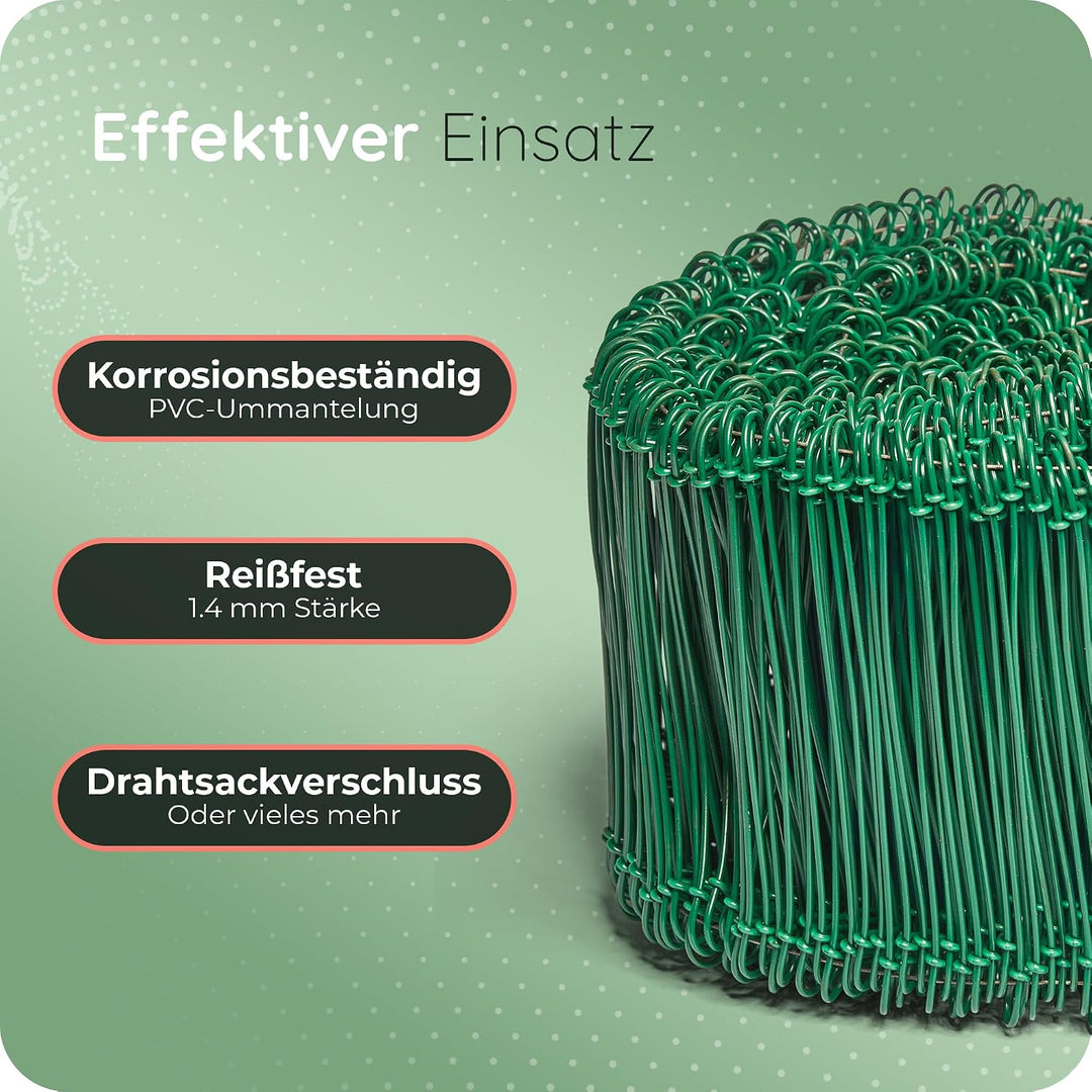 Novatool Drillapparat Driller + 1000 Stück Rödeldraht mit Ösen 1,4 x 180mm Bindedraht Grün ummantelt