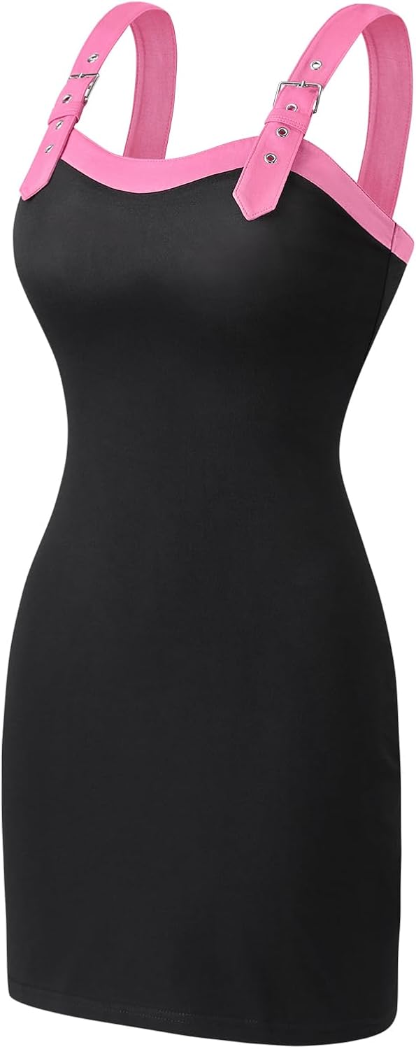 LittleForBig Damen Baumwolle Overall Goth Bodycon Mini Kleid Rock S Rosa, S Rosa