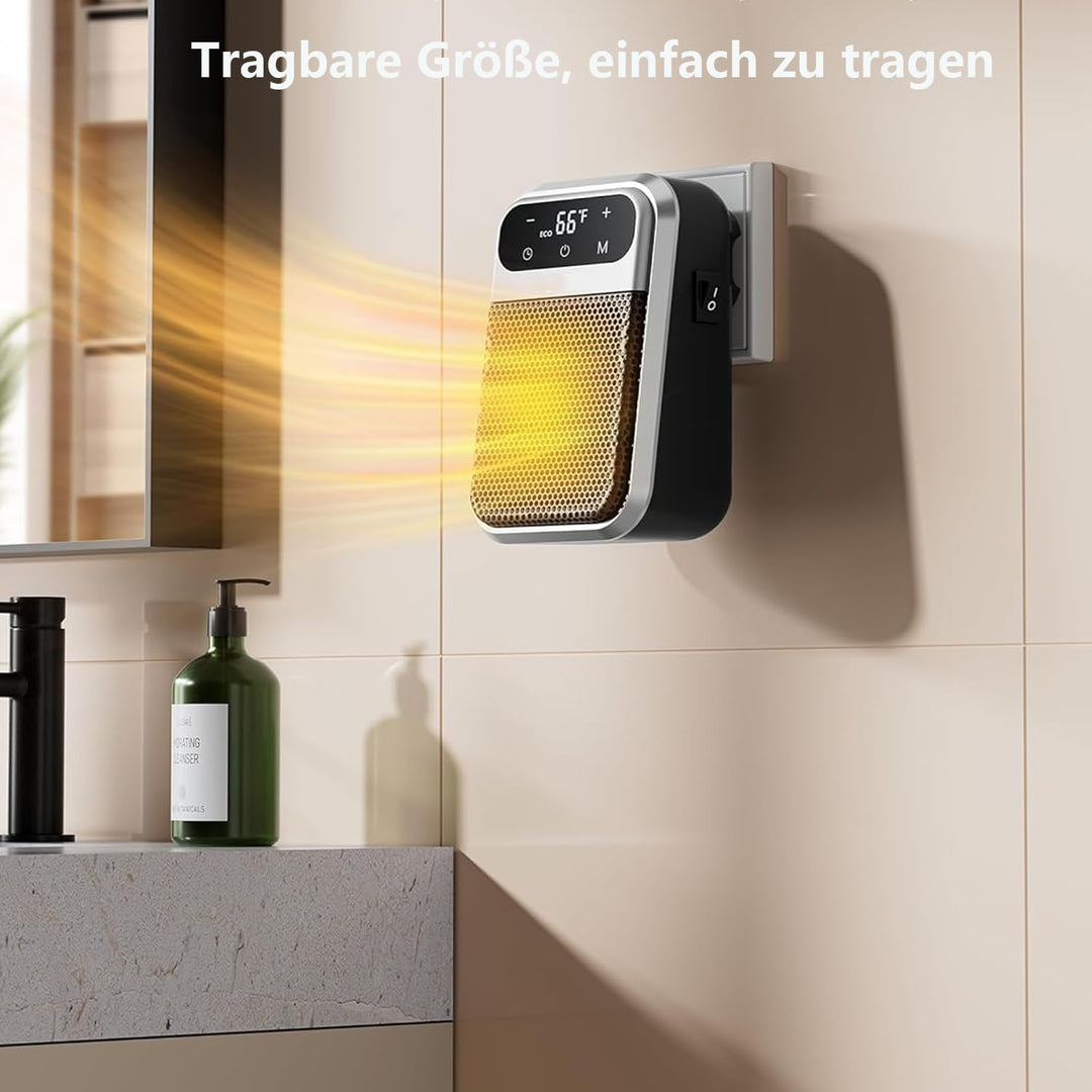 Steckdosen Heizlüfter mit Fernbedienung,Mini Keramik Heizlüfter Bad Energiesparend Leise Heizung1200
