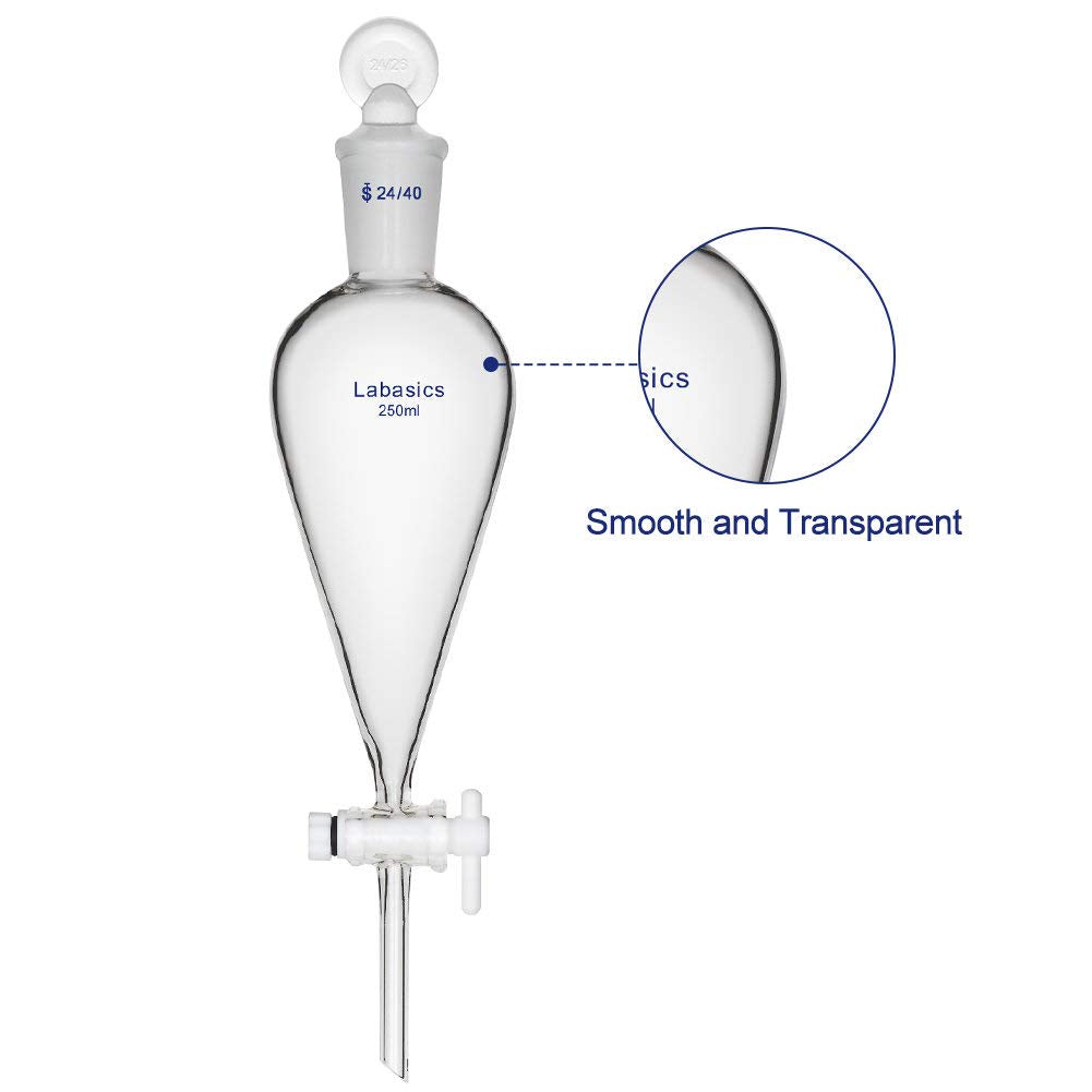 Labasics Borosilikatglas Konischer Scheidetrichter mit PTFE-Absperrhahn, Separatory Funnel 250ml 250