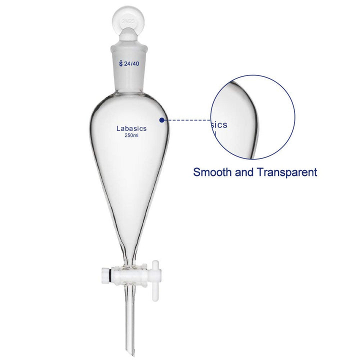 Labasics Borosilikatglas Konischer Scheidetrichter mit PTFE-Absperrhahn, Separatory Funnel 250ml 250