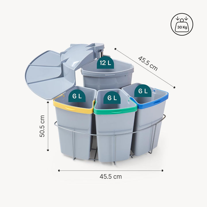 [en.casa] Einbau-Mülleimer Küche Kollby Mülltrennsystem 4fach für Unterschrank 50 cm breit 3 x 6L+1