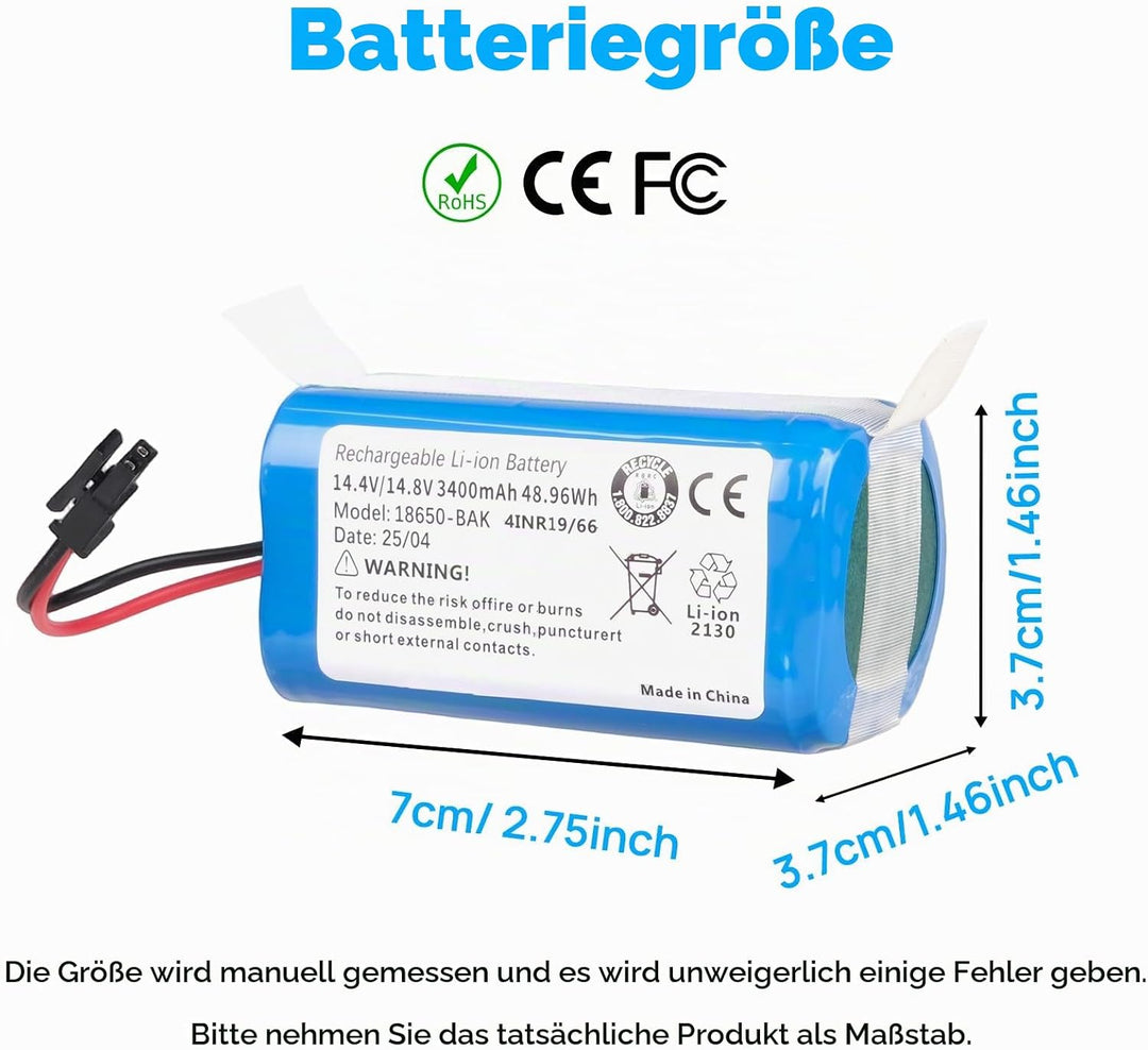 3400 mAh Akku Kompatibel mit Kyvol Cybovac L20 E20 E30 E31, Coredy R750 G800 G850, Bagotte BG800 BG8