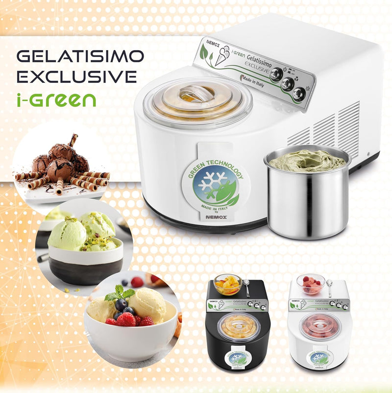 Nemox – GELATISSIMO Exclusive i-green – WEISS – bis zu 1 kg Eis, gefrorener Joghurt, Sorbets, Granit