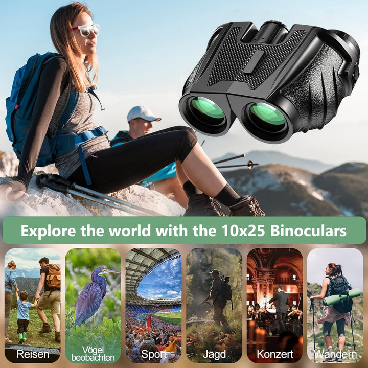 Fernglas 12x25, Magnesium Fernglas mit Nitrogenfüllung und wasserdicht, BAK4 HD Prisma + FMC Objekti