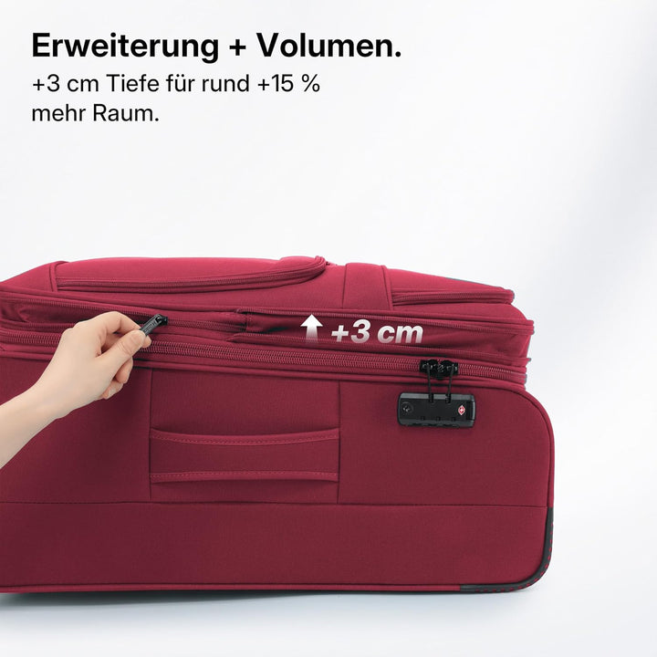 Stoffkoffer erweiterbar mit Frontfächern,15% Extra-Volumen, TSA-Schloss, 360° Doppelrollen & verdeck