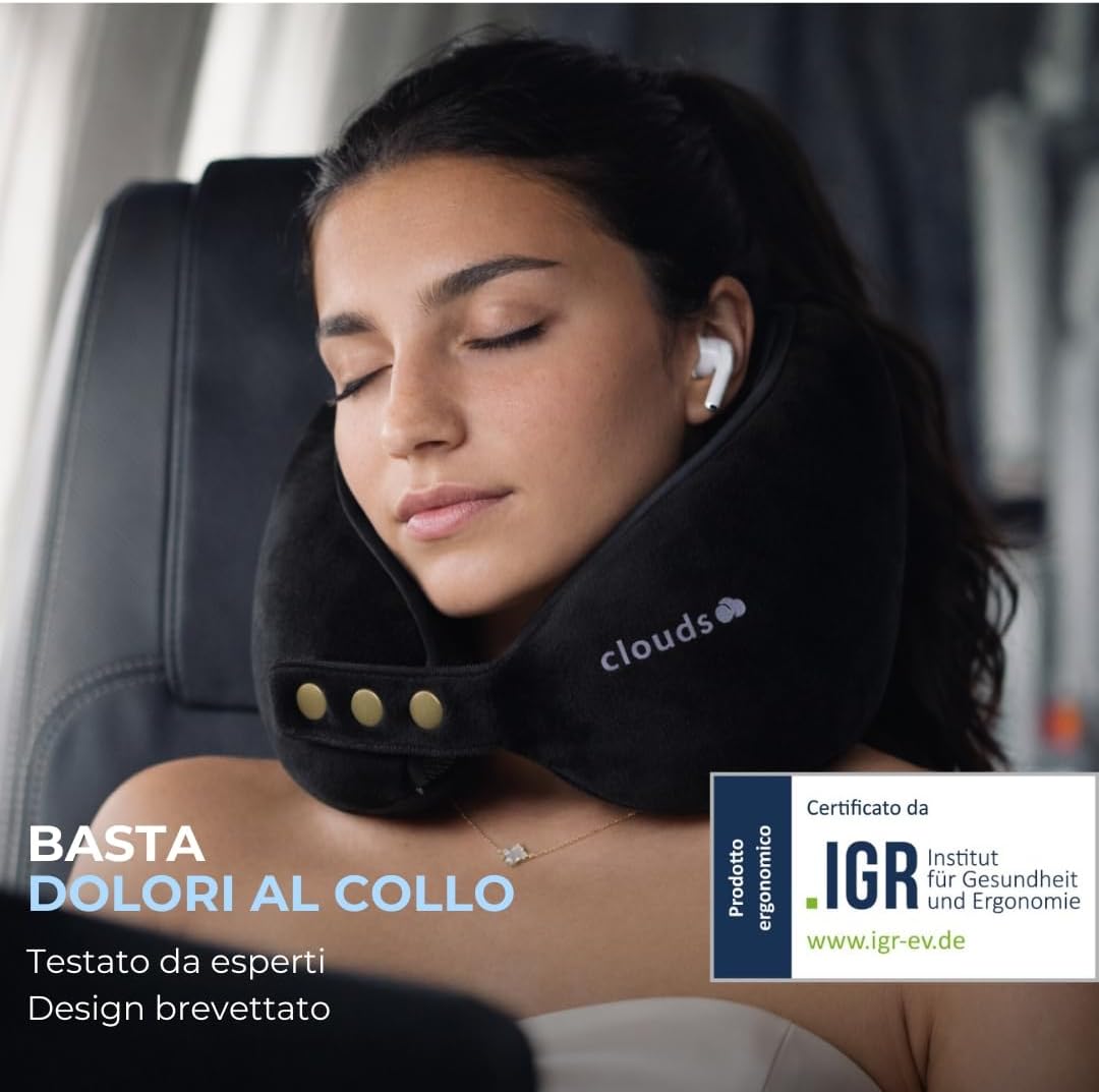 CLOUDS Nackenkissen Flugzeug & Auto – Einstellbares Memory Foam Reisekissen in 2 Grössen für Erwachs