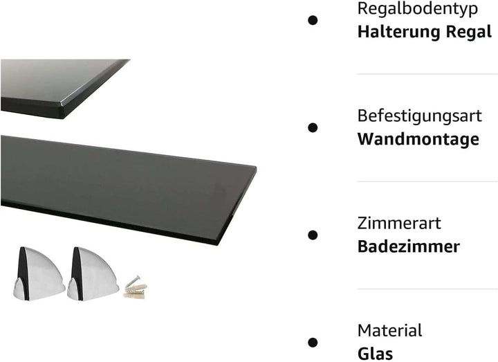 Euro Tische Wandregal aus Glas - 100 x 17,8 cm - Glasregal für Badezimmer - Duschregal mit 6mm ESG S