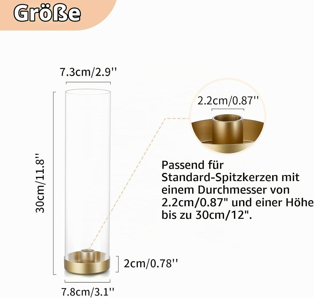 NUPTIO Kerzenständer Goldene Glaszylinder Metall- 10 Stücke Kegel Kerzenhalter Stabkerze Pack Kerzen