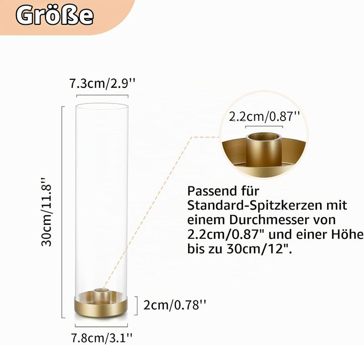NUPTIO Kerzenständer Goldene Glaszylinder Metall- 10 Stücke Kegel Kerzenhalter Stabkerze Pack Kerzen