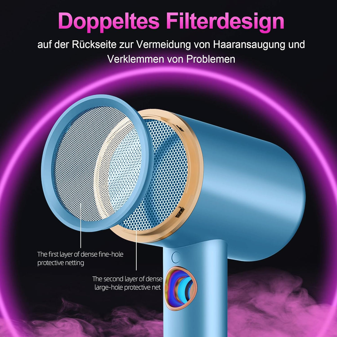 Tisoutec Föhn,Fön,Haartrockner Profi Ionen mit AC Motor 2400W Reisefön Diffusor|Haarfön 4-in-1|Heiss