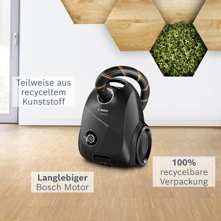 Bosch Staubsauger mit Beutel Serie 2 BGDS2CHAMP, Bodenstaubsauger, nachhaltig, aus Recyclingmaterial