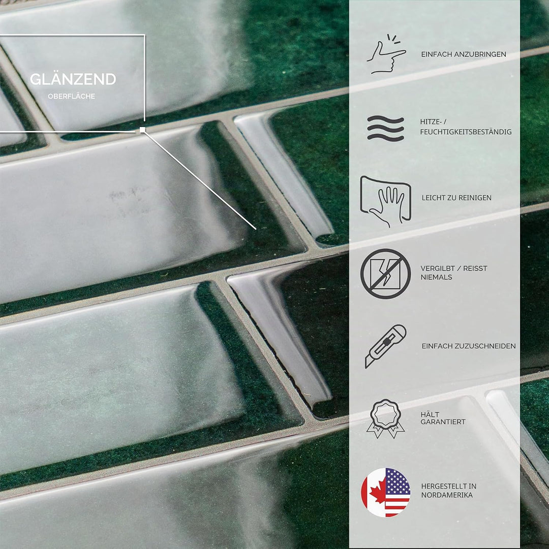 SMART TILES Fliesenspiegel zum Abziehen und Aufkleben – 5 Blatt à 29,4 x 21,3 cm – 3D-Klebefolie zum