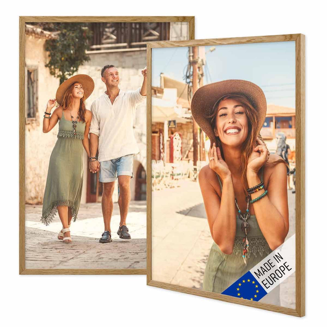 PHOTOLINI 2er Set Holzrahmen Eiche 40x60 cm Massivholz mit Acrylglasscheibe | Poster-Bilderrahmen |