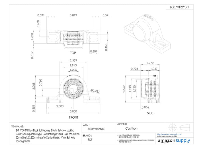 SKF Pillow Block Kugellager, 2 Schrauben, Wirbel Sicherung Halsband, non-expansion Typ, Kontakt Flin