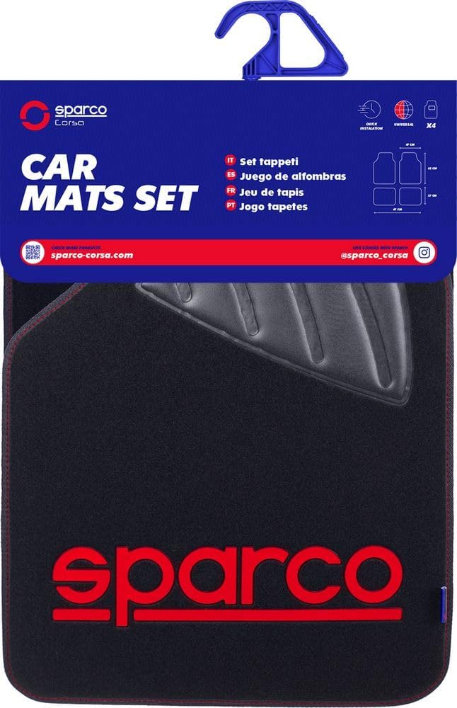 Sparco Universal FuÃŸmatten Set Auto Teppich Schwarz/Rot Polyester