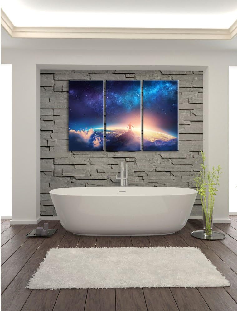 Pixxprint der Mann auf dem Berg als Leinwandbild/Grösse: 3 Teilig (120x80 cm) cm/Wandbild/Kunstdruck