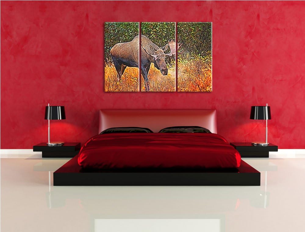 Grosser Elch Spezial 3-Teiler Leinwandbild 120x80 Bild auf Leinwand, XXL riesige Bilder fertig gerah
