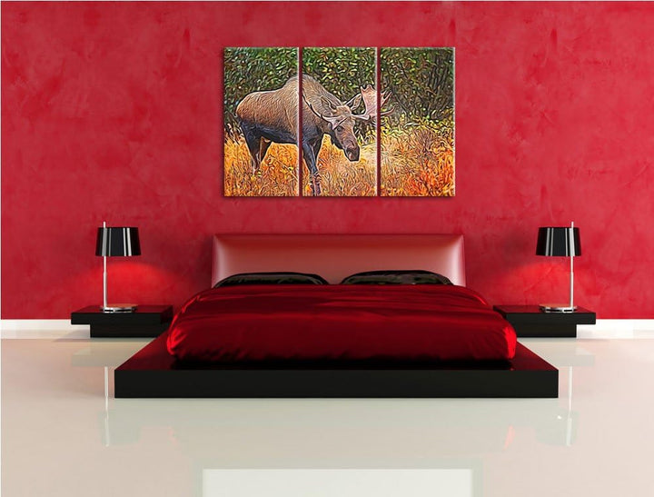 Grosser Elch Spezial 3-Teiler Leinwandbild 120x80 Bild auf Leinwand, XXL riesige Bilder fertig gerah