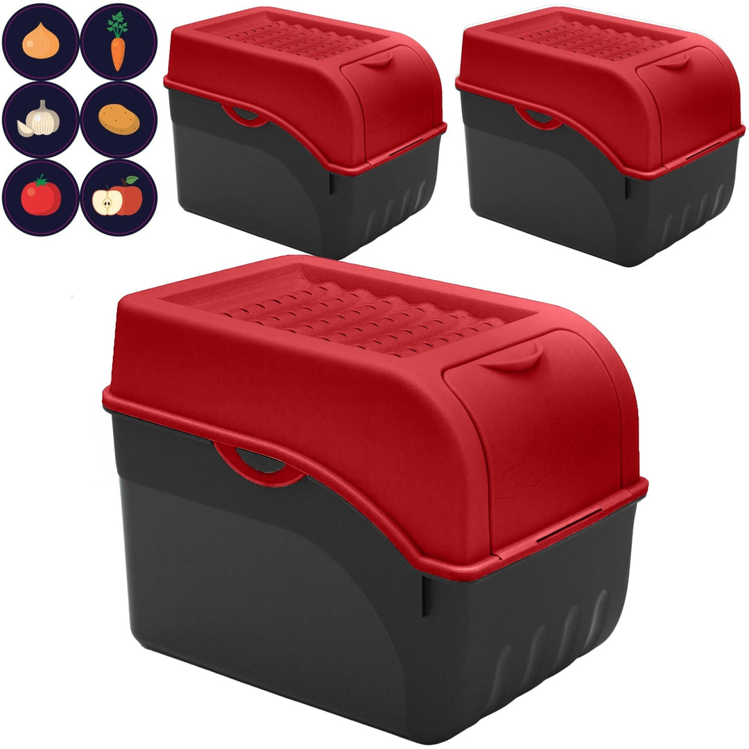 ARTECSIS® 3x Kartoffel Aufbewahrungsbox mit Deckel für 6 kg Kartoffeln (rot) - Vorratsbehälter &amp; Vor