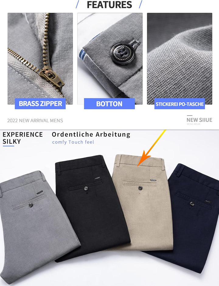 ziilay Stilvolle Herren leichte Sommerhose Stretch Business Anzughose mit Bambusfaser Leinen Männer