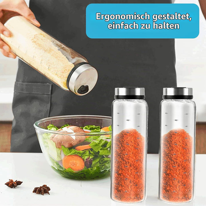 500 ml Gewürzgläser Mit Drehdeckel, 2 Stück Borosilikatglas Gewürzstreuer, Gewürzstreuer mit 3 Arten