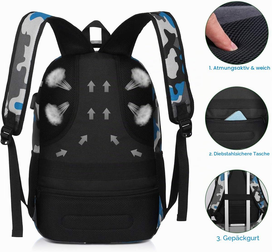 YAMTION Rucksack Jungen Teenager,Schulrucksack mit USB-Ladeanschluss und 15.6 Zoll Laptopfach für Sc