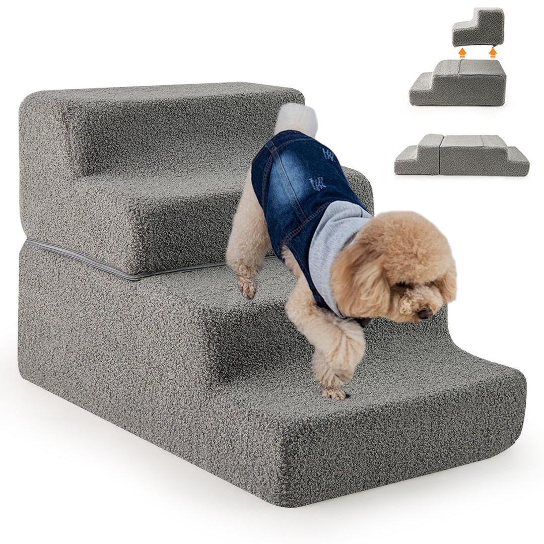 GYMAX Hundetreppe für kleine Hunde, Haustiertreppe 40 cm hoch für Bett &amp; Sofa, Hunderampe aus hochdi