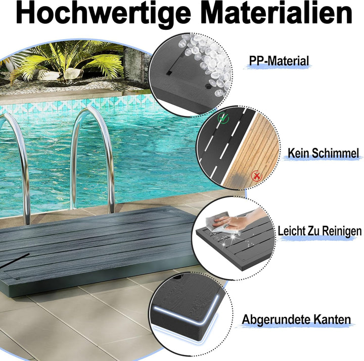 UISEBRT Bodenelement für Solardusche, Anti Rutsch, 105 x 63 x 5,5 cm, Outdoor Bodenplatte aus WPC fü