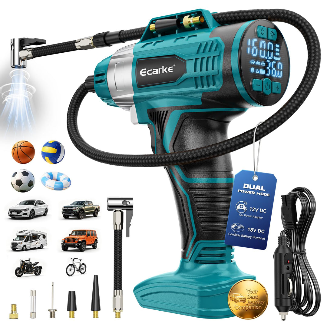Ecarke Akku Kompressor 11 Bar mit Digitalmanometer & 12V-Zigarettenanzünder, kompatibel mit Makita 1