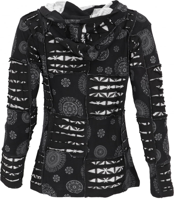 GURU SHOP Goa Patchwork Jacke, Kapuzenjacke, Damen, Baumwolle 40 Schwarz, 40 Schwarz