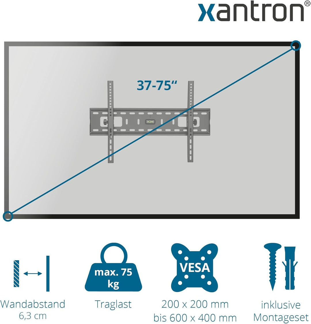 Xantron® STRONGLINE-42N TV Wandhalterung Neigbar 37-75 Zoll/VESA 100x100 bis 600x400/ Wandhalterung