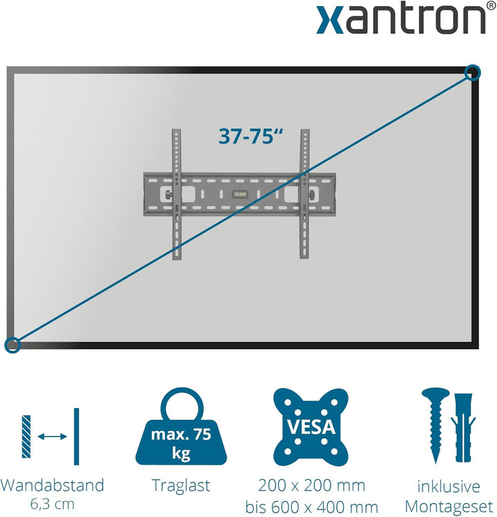 Xantron® STRONGLINE-42N TV Wandhalterung Neigbar 37-75 Zoll/VESA 100x100 bis 600x400/ Wandhalterung