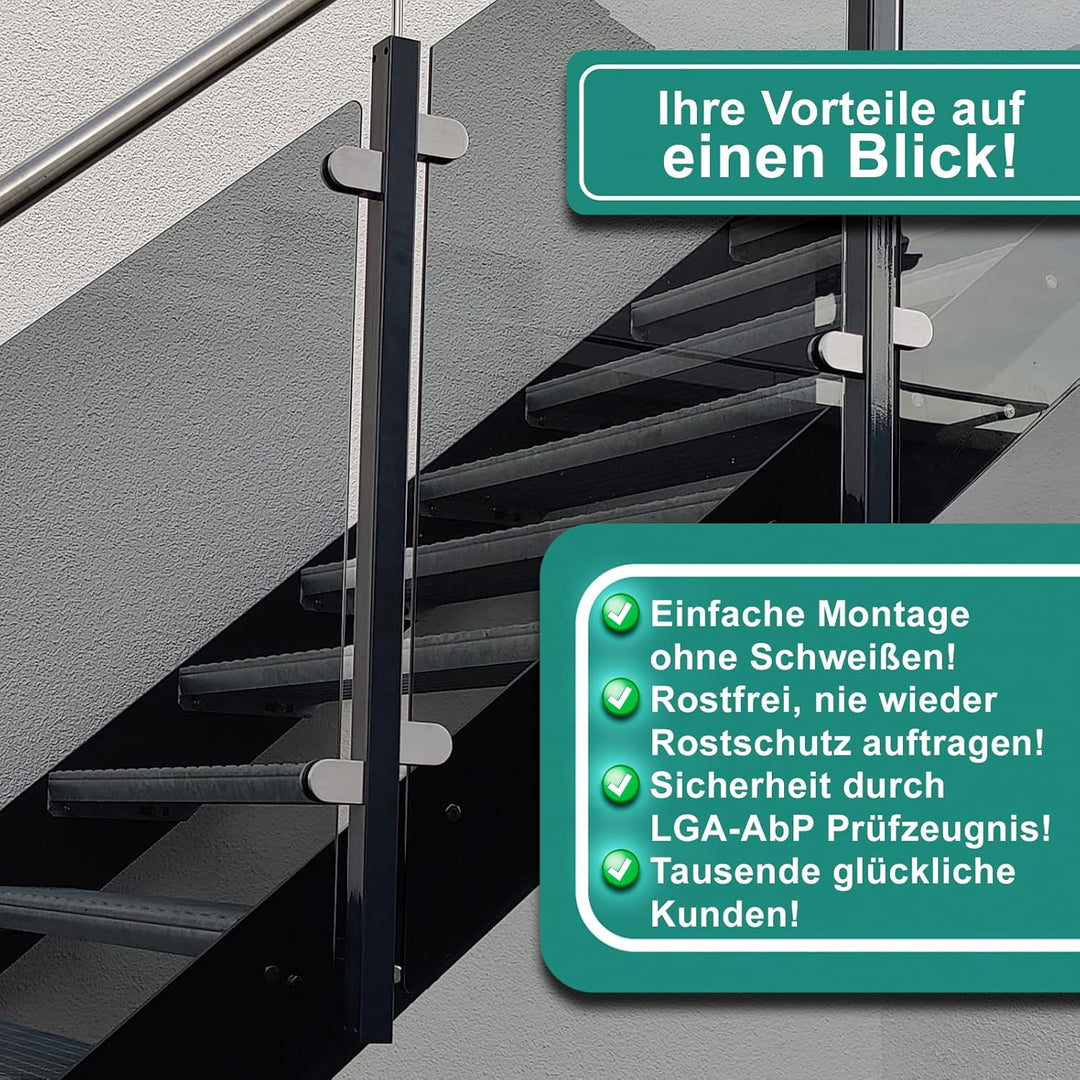 PRIOstahl Glashalter 4 Stück Glasklemmen Klemmhalter Glasplattenhalter 50 x 40 x 26 mm mit Sicherung