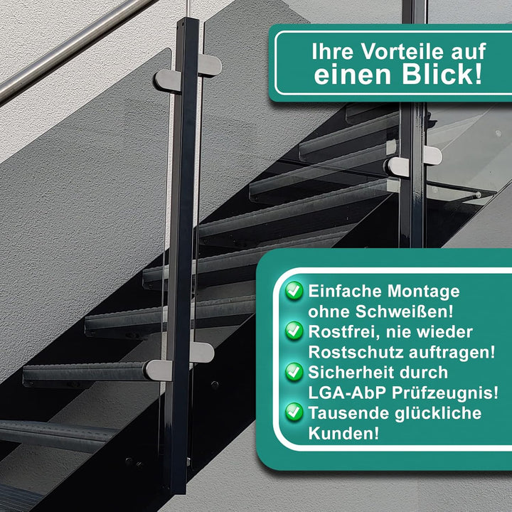 PRIOstahl Glashalter 4 Stück Glasklemmen Klemmhalter Glasplattenhalter 50 x 40 x 26 mm mit Sicherung