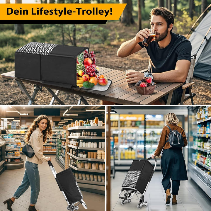 50Liter Einkaufstrolley Treppensteiger & Thermotasche Kühlfach, Shopping Trolley mit Treppenläufer,