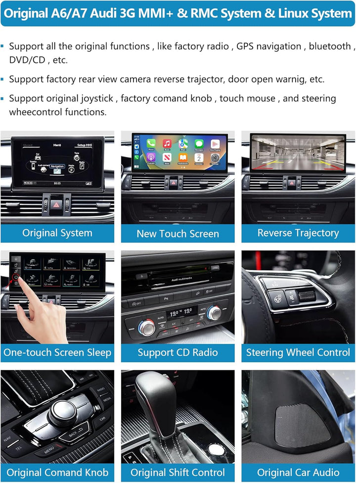 Autoradio 12,3 Zoll Touchscreen mit kabellosem Carplay & Android Auto für 2011–2018 Audi A6 A7 mit 3