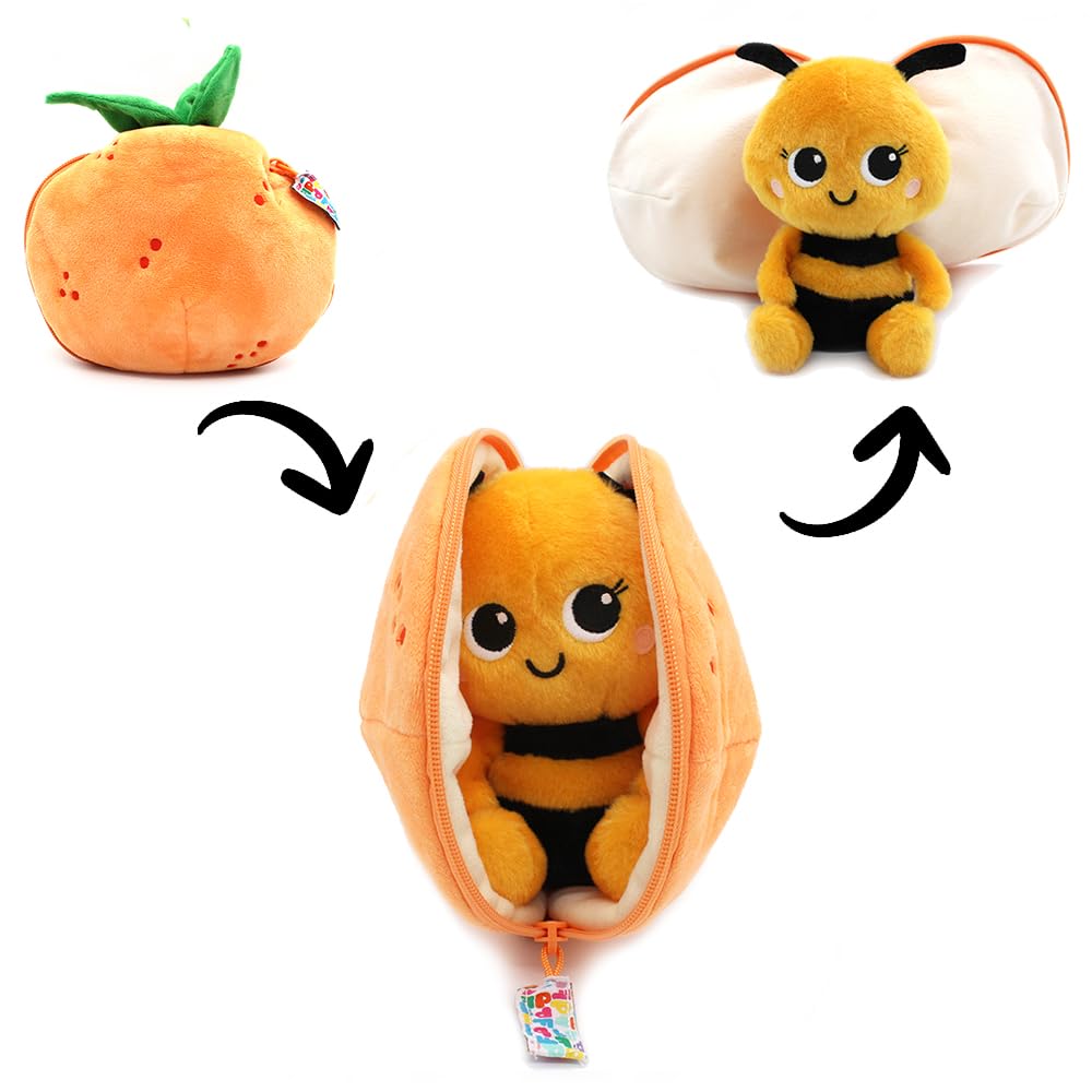 LES DÉGLINGOS Flipetz Buzzet The Bee Dekokissen – wendbares 2-in-1-Plüschkissen von Mandarine zu Bie