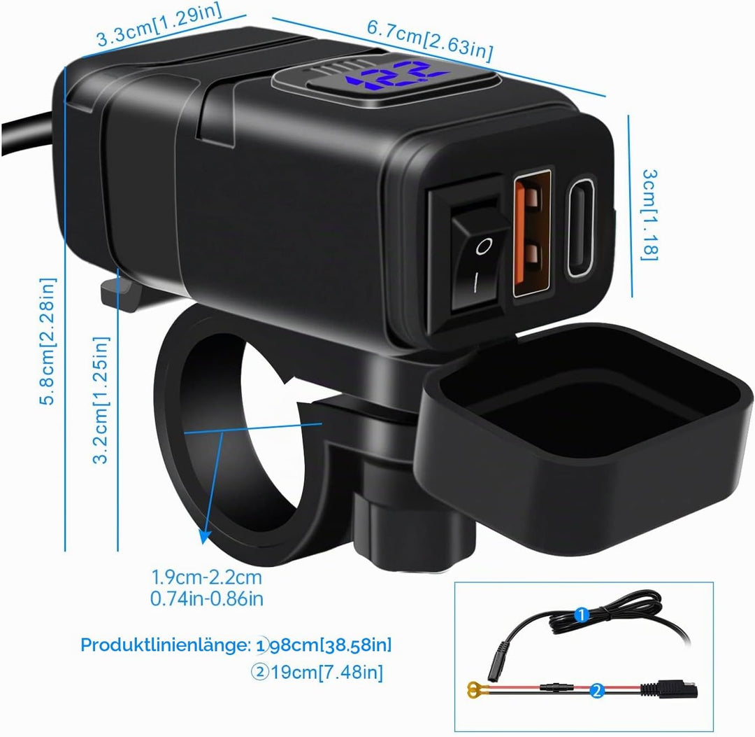 12V USB Steckdose Auto Ladegerät mit Schalter, Auto USB Ladegerät KFZ QC3.0 PD Type C mit Switch, KF