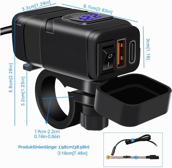 12V USB Steckdose Auto Ladegerät mit Schalter, Auto USB Ladegerät KFZ QC3.0 PD Type C mit Switch, KF