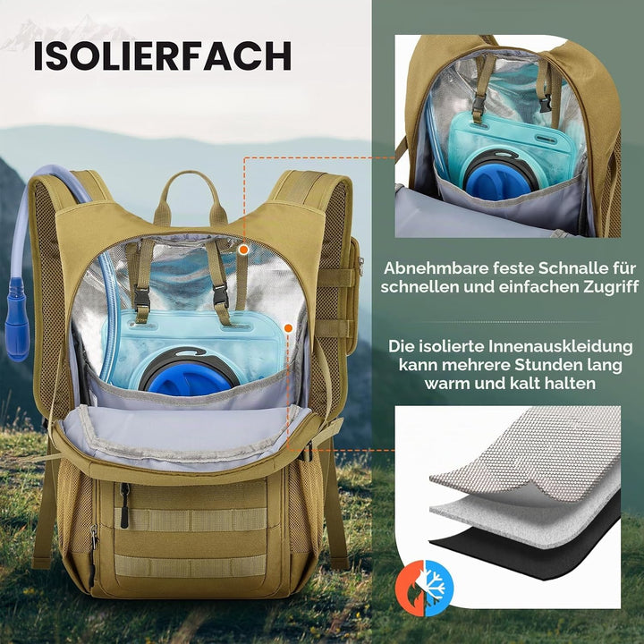 RAINSMORE Wanderrucksack 18L mit 2L Blase & Regenschutz | Leichter Trinkrucksack für Laufen, Radfahr