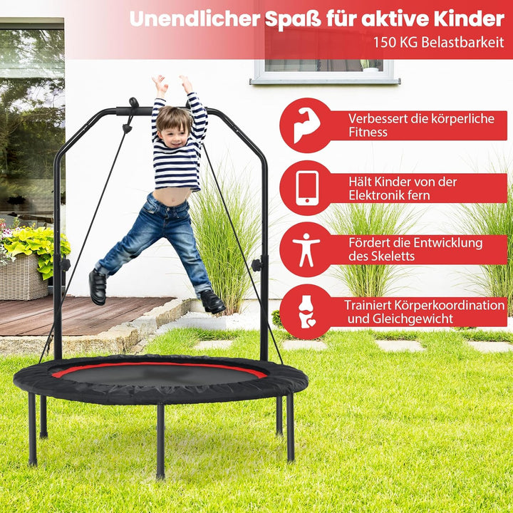GOPLUS Fitnesstrampolin Indoor, φ101cm Mini Trampolin mit verstellbarem Griff, Bodentrampolin klappb
