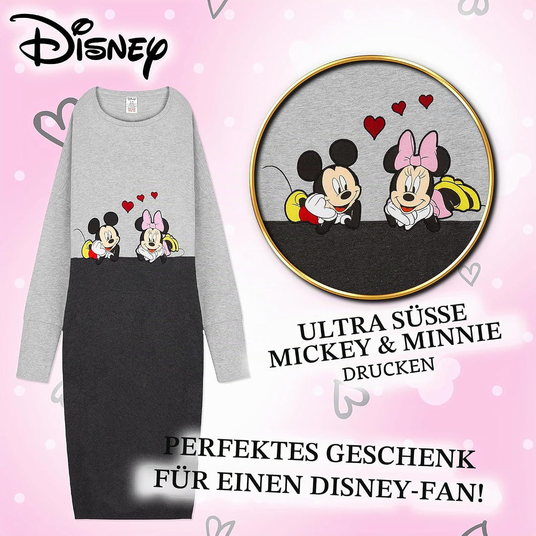 Disney Oversized Sweatshirt-Kleid für Damen Micky und Minni Casual Sweater-Kleid Graumeliert S, Grau