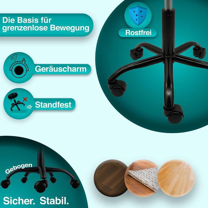 Rollhocker mit Metall-Basis und leisen Softrollen [Neues Modell] – höhenverstellbar, 360° drehbar, k