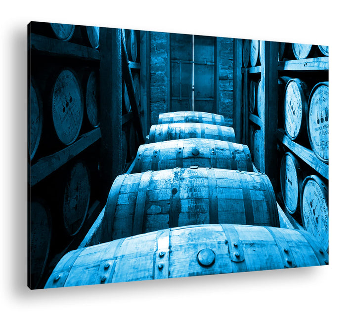 deyoli riesige Fässer in Brennerei Format 80x60 Effekt: Monocrome Blau als Leinwandbild, Motiv ferti
